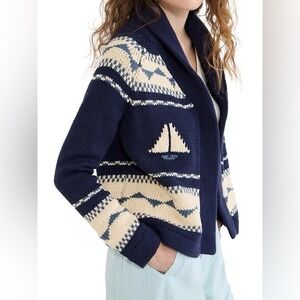 RARE The‎ Great. Sailboat Lodge Nautical Cardigan Sweater in Navy & Cream Size S